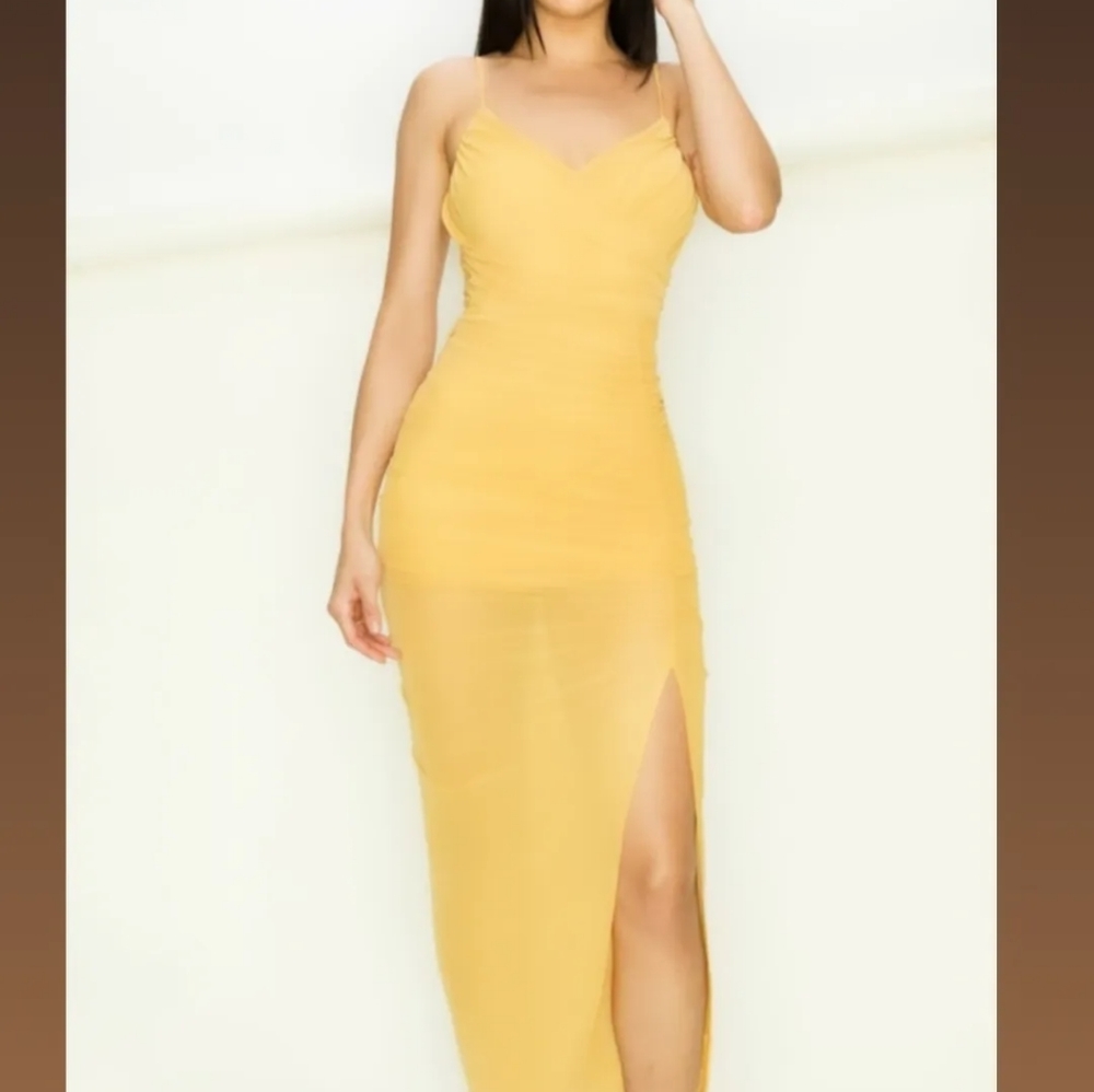 Yellow semi sheer dress